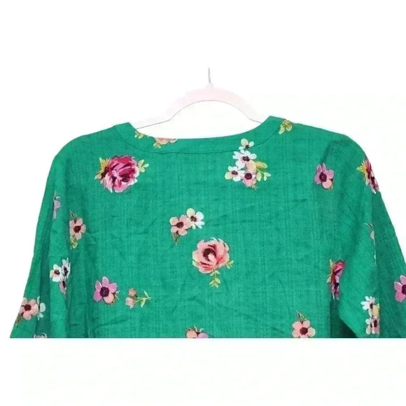 NWT Van Heusen Blouse Womens Size Medium Kelly Green Floral Cotton Tunic V-Neck - Picture 6 of 11